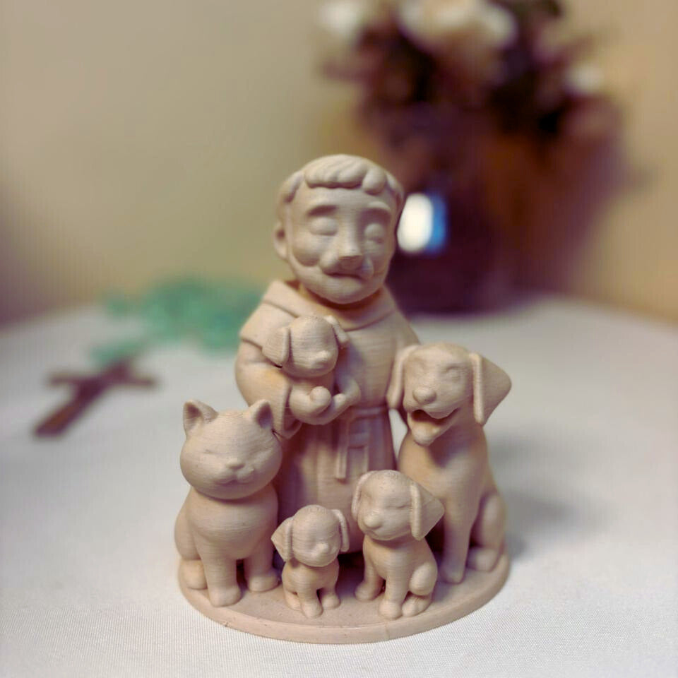 São Francisco com Animais - Escultura em PLA Madeira