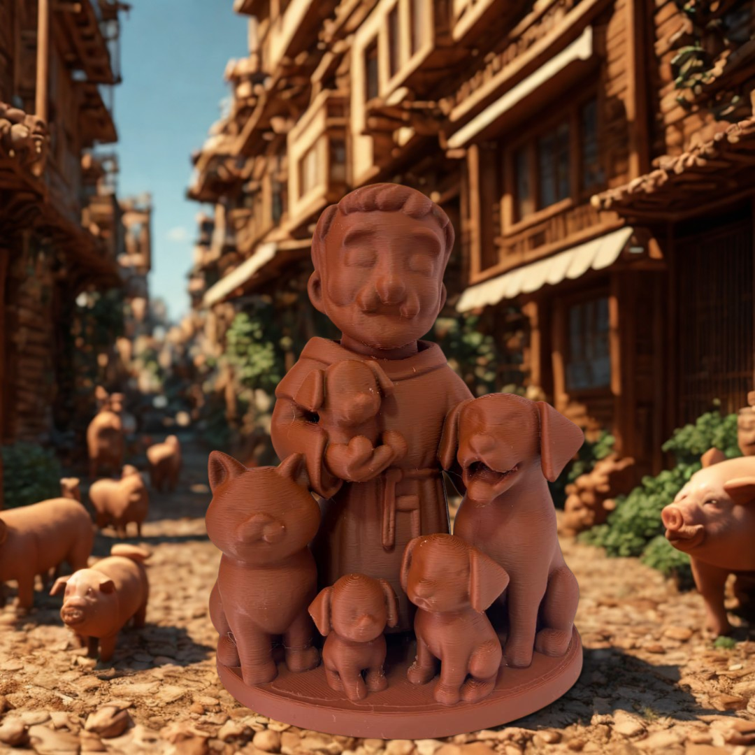 São Francisco com Animais - Escultura em PLA Marrom