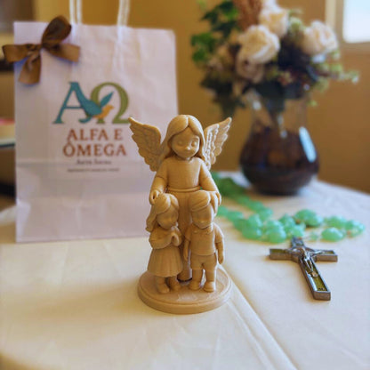 Anjo da Guarda com Duas Crianças - Escultura em PLA