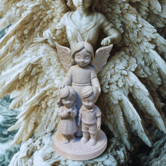 Anjo da Guarda com Duas Crianças - Escultura em PLA