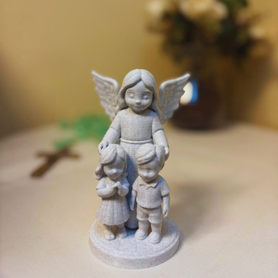 Anjo da Guarda com Duas Crianças - Escultura em PLA