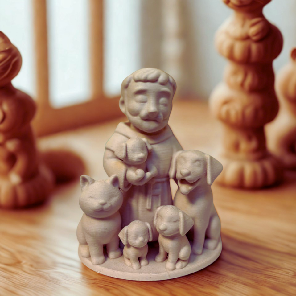 São Francisco com Animais - Escultura em PLA Madeira